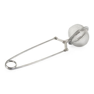Finmasket tefilter i rustfrit st&aring;l med h&aring;ndtag