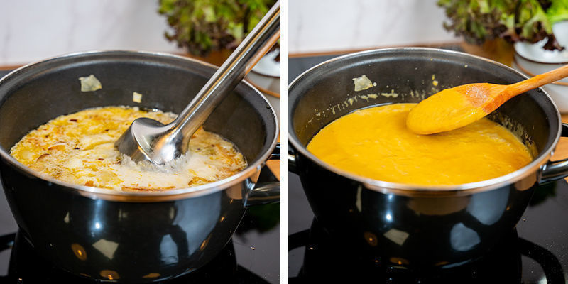 Blend suppen helt glat, og lad den simre i yderligere 15 minutter Blend suppen helt glat, og lad den simre i yderligere 15 minutter