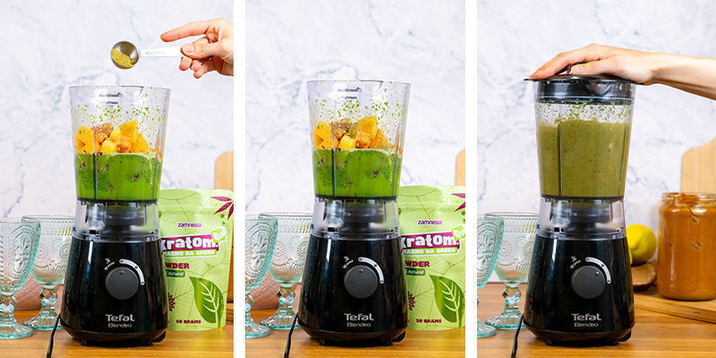 Til sidst tilsætter du dit kratom pulver og blender, til blandingen er glat og cremet. Lastly, add your kratom powder and blend until the mixture is smooth and creamy.