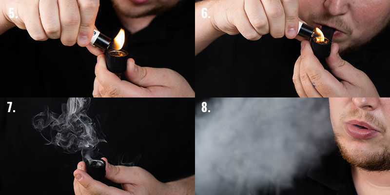 Rygning af cannabis med pibe, trin 5-8 Rygning af cannabis med pibe, trin 5-8