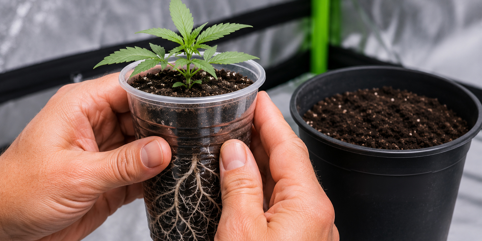 Hvorn&aring;r skal cannabis-kimplanter omplantes fra solo cups