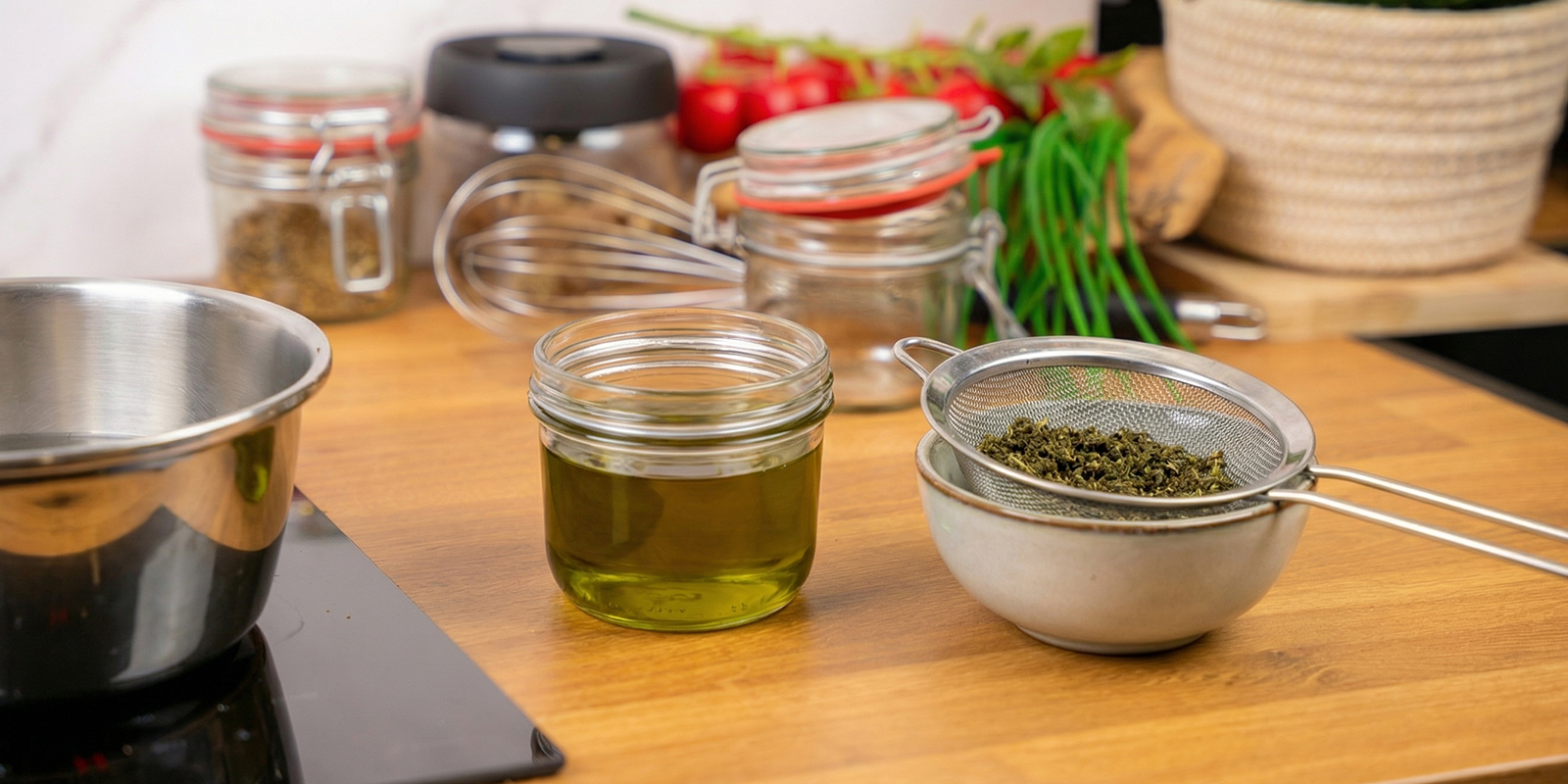 Lav cannabisinfuseret olivenolie Make the cannabis infused olive oil